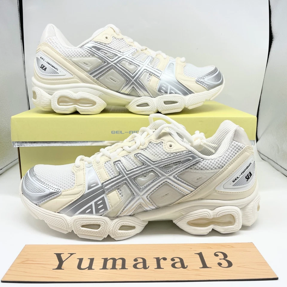 WIND AND SEA × Asics Gel-Nimbus 9 White Pure Silver 1201A801-100 Taglia Uomo - Immagine 2 di 4