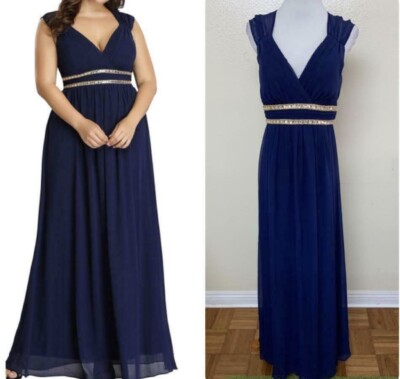 Ever Pretty Evening Formal Gown Beaded Open Back High Waist Royal Blue Size 10