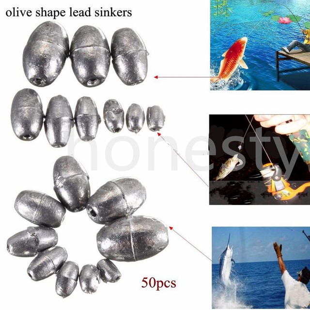 50pc Olive Shape Weights Lead Sinkers Pure Lead Making Sea Fishing
