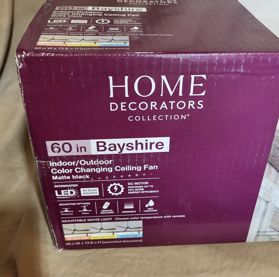 HOME DECORATORS 60" MATTE BLACK INDOOR OUTDOOR CEILING FAN REMOTE LED LIGHT - Image 3 of 4