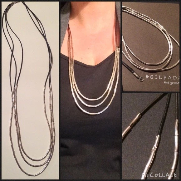 Silpada Sterling Silver Flash N2196 30 Black Brown Leather Necklace RARE