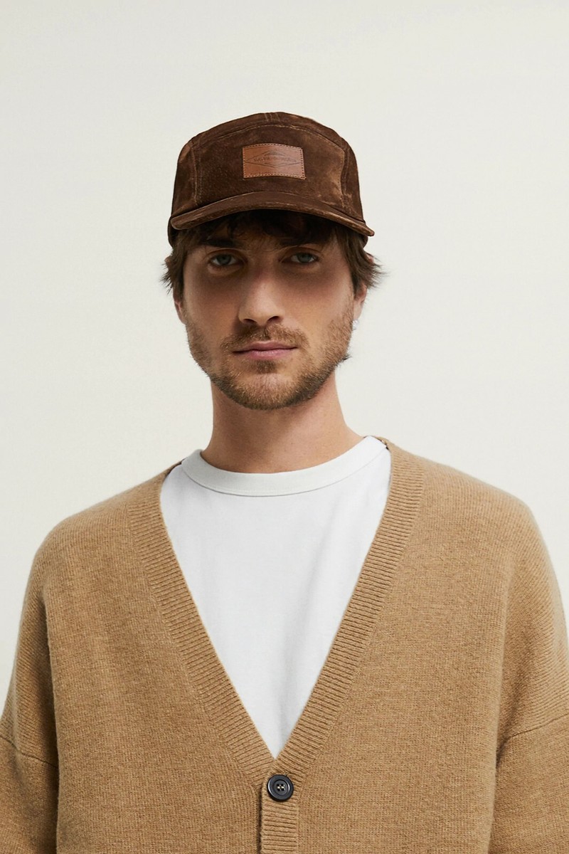 ZARA 2021 SS collection 100% LEATHER CAP WITH PATCH BROWN