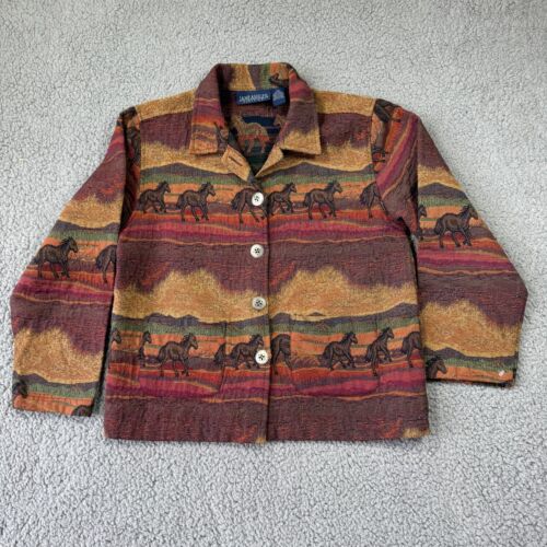 Vintage Jane Ashley Horse Tapestry Jacket Coat Womens Medium M Equestrian - Picture 1 of 9