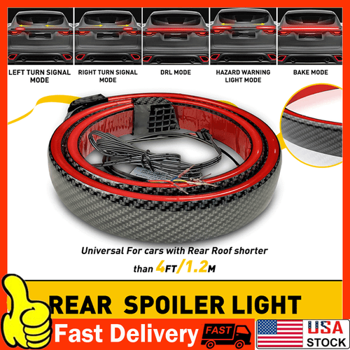 Carbon Fiber LED Car Tail Brake Light Strip Rear Spoiler Lip Trim Universal New - Picture 16 of 17