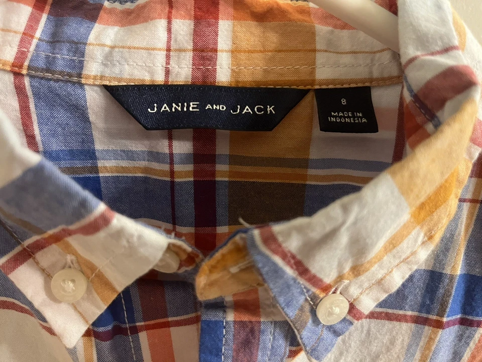 Janie & Jack мальчиков клетку длинным рукавом платье рубашка на пуговицах размер 8 оранжевый синий - Изображение 3 из 4
