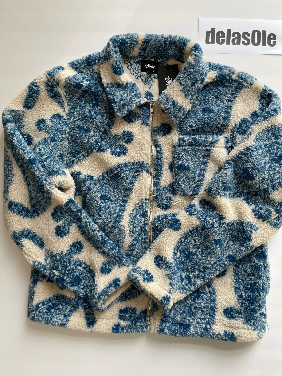 Stussy Big Paisley Sherpa Zip Up Fleece Size Large