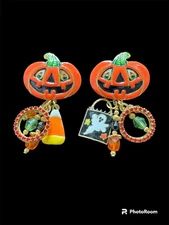 Rare Lunch At The Ritz Halloween Orange Pumpkin Earrings 2GO