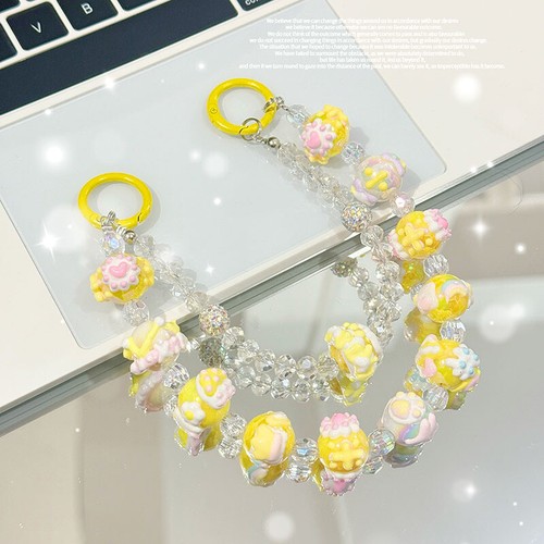 Cream Bag Pendant Keychain Beaded Phone Lanyard Cute Phone Charm Rope - Photo 11 sur 16