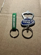 Both Bud Light Beer Green Metal Opener & 1 Grey Bottle Opener Keycha