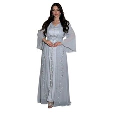 Muslim Women Open Abaya Cardigan Inner Dress Set Islamic Robe Kaftan Clothing