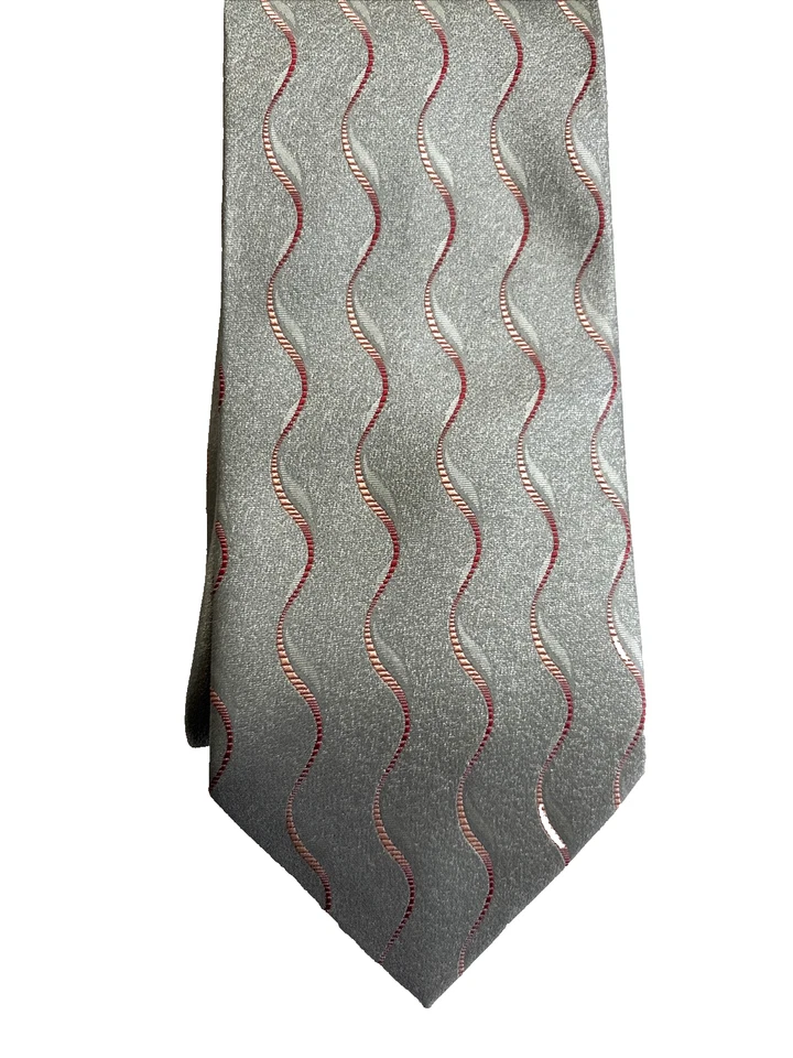 Corbata para hombre Steven Land 100 % seda gris verdoso y oro rosa ondas sólidas 58"x3 3/4" Foto 3 de 4