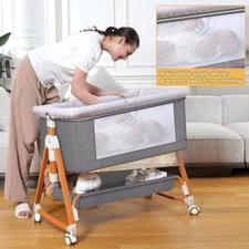 3 in 1 Bassinet Bedside Sleeper，6 Height Adjustable，Bedside Crib with Wheels