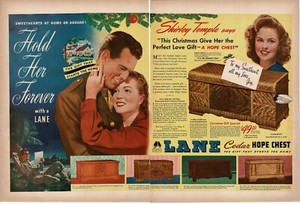 1945 Lane Cedar Hope Chest Shirley Temple Soldier Girl Centerfold WWII Print Ad