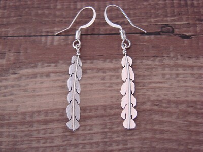 Native American Hand Stamped Sterling Silver Feather Earrings by Arviso