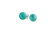 NEW .925 Solid Sterling Silver Simple & Elegant 6mm Turquoise Ball Stud Earrings