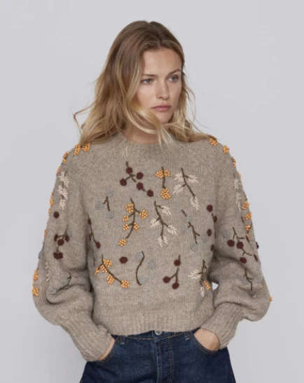 Zara Special Edition Beaded Jumper Mink Size M | eBay