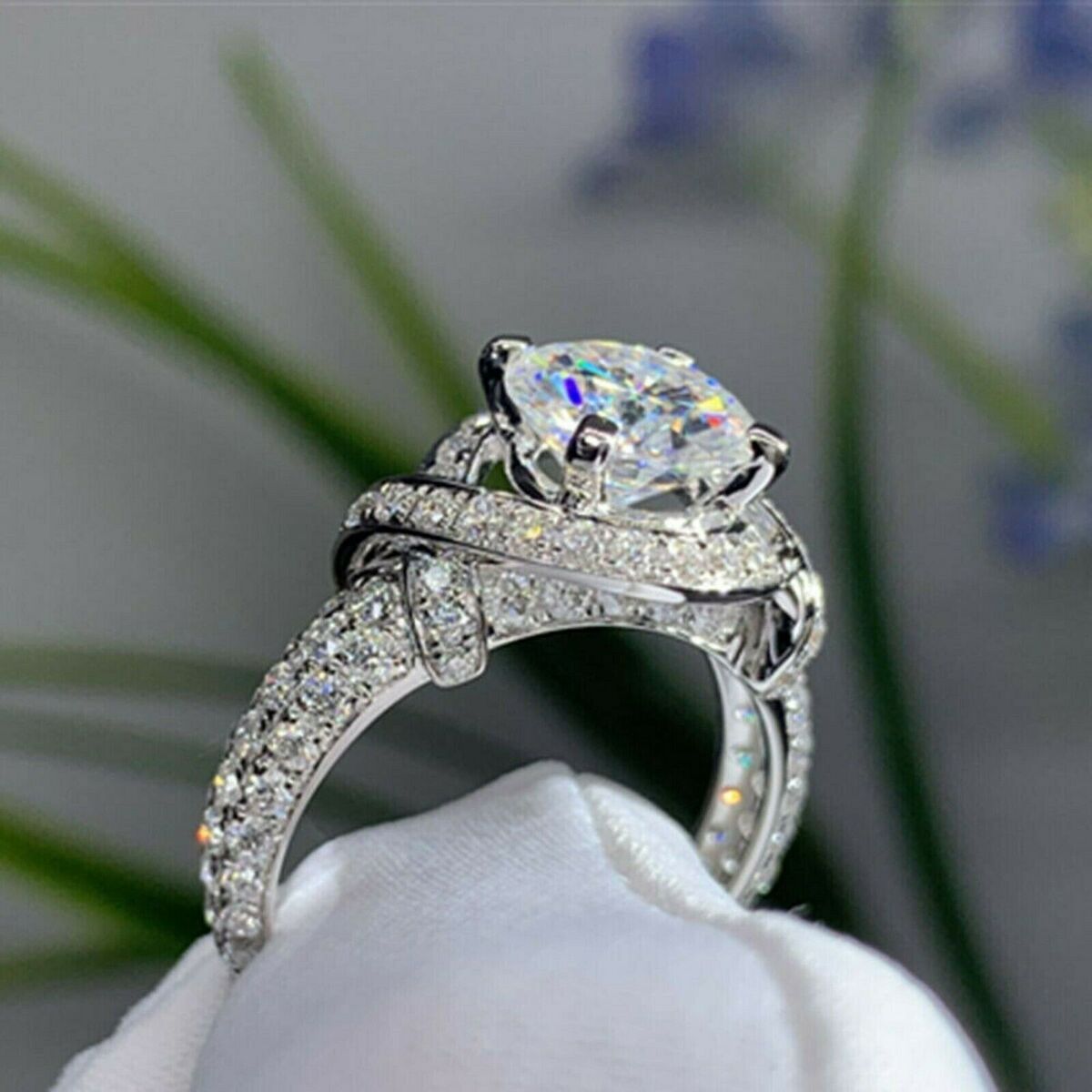 14K White Gold Twisted Engagement Ring