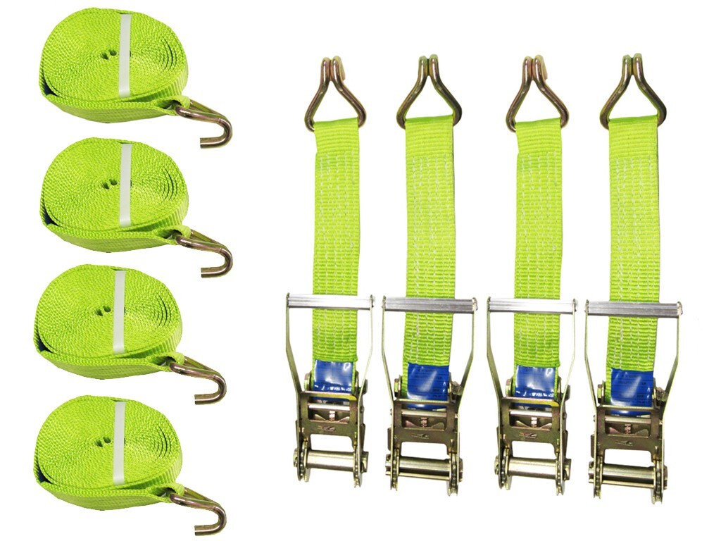 Tie Down Ratchet Straps Hi Vis X4 (5T 50MM 12M Lashing Cargo Securing Claw Hook)