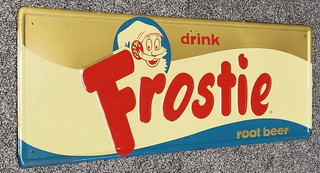 1964 DRINK FROSTIE ROOT BEER PRESS SIGN COMPANY KILLER SODA ADVERTISEMENT RARE$$