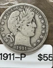 1911  P Barber Half silver Dollar