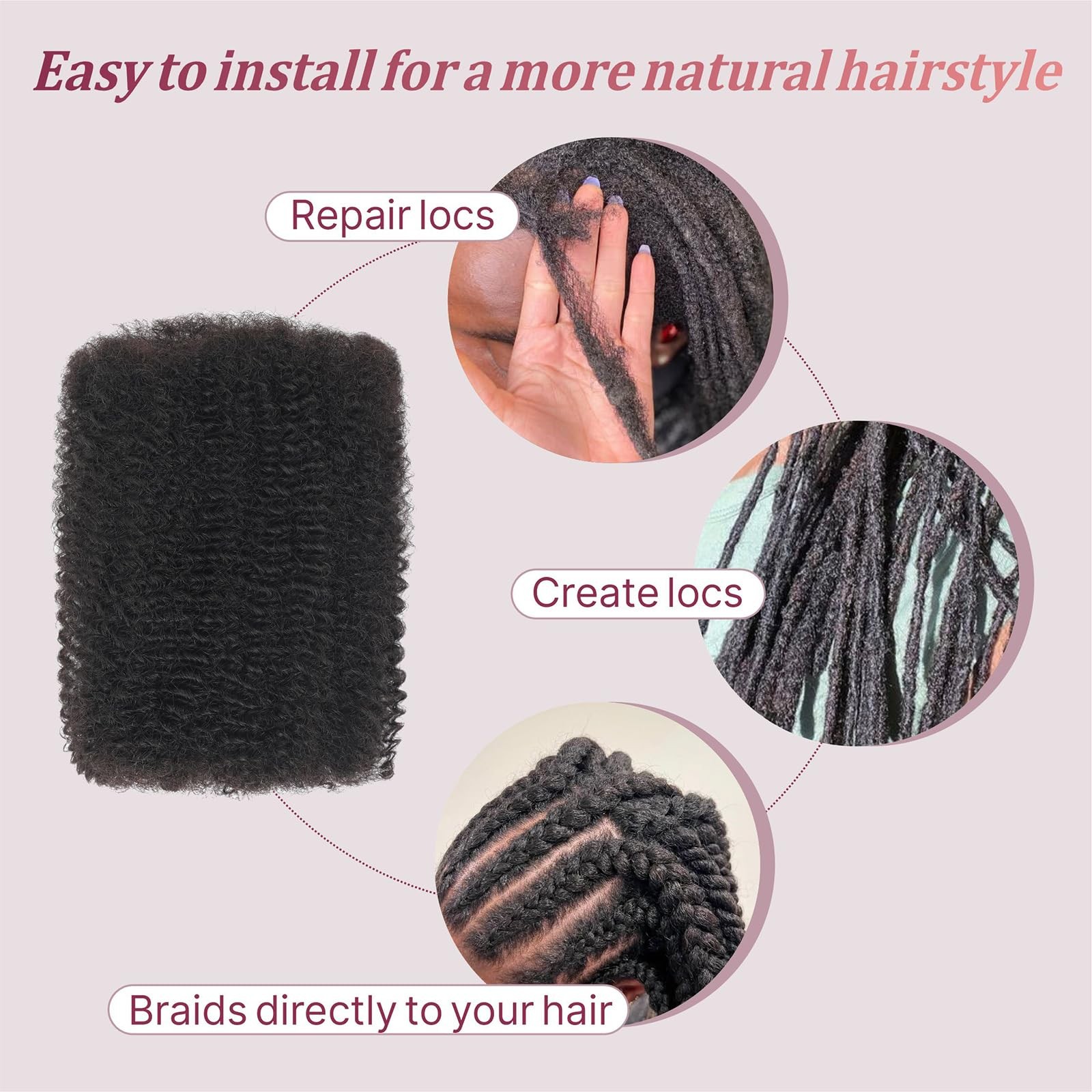 Afro Kinkys Bulk Human Hair For Dreadlock Extensions, Loc Repair, Afro Kinky ...