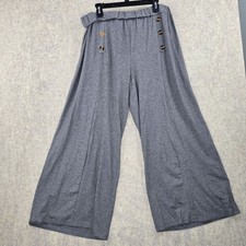 Wide-Leg Gray Womens Trousers High Rise Button Detail Elastic Waist 4XL