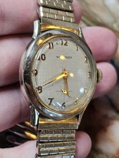 Orologio svizzero vintage Wittnauer carica manuale quadrante waffle anni 50 oro 10 carati pieno.