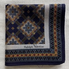 Mens Handkerchief Vintage Navy Cotton Lattice Geometric Floral Pocket Square 18"