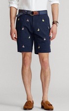 Polo Ralph Lauren Navy All Over SAILBOAT 9.0 Bedford Classic Fit Shorts