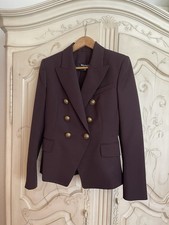 NWT Balmain Double Breasted Burgundy Blazer Jacket 6 Button Gold FR 38