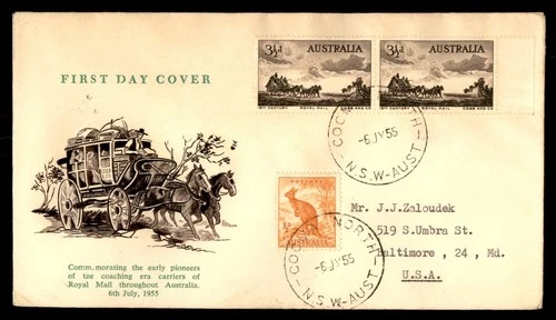 Mayfairstamps Australia FDC 1955 pair early pioneers of the coaching era carrier