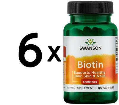 6 x Swanson Biotin, 5mg - 100 caps (129,59 EUR/kg)