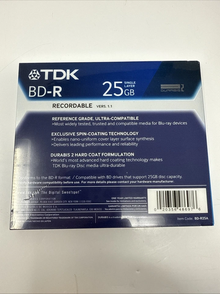 TDK BD-R Blu-ray Disc 25GB 1-2x Speed Single Layer Recordable New Sealed - Image 2 of 2