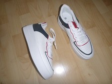 Damen Plateau Sneaker Schnür Halb Schuhe weiß-blau-rot,Gr.39-Neu