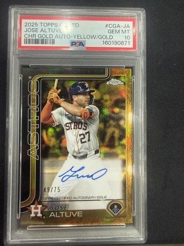 Topps 2025 Gilded Chrome Gold Autographs Jose Altuve Yellow /75 PSA 10 Auto