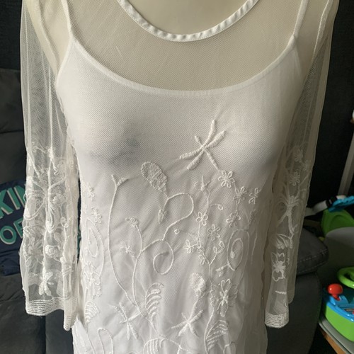 Ladies Dressy Lined Sheer Cream Dress Size Small From H&M - Picture 2 of 8