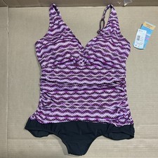 NWT Swim Solutions Swimsuit One piece 1pc V-Neck Mio Purple Size 16