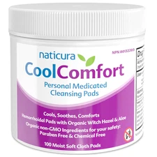 CoolComfort Personal Cleansing Pads with Organic Witch Hazel and Aloe Vera - All