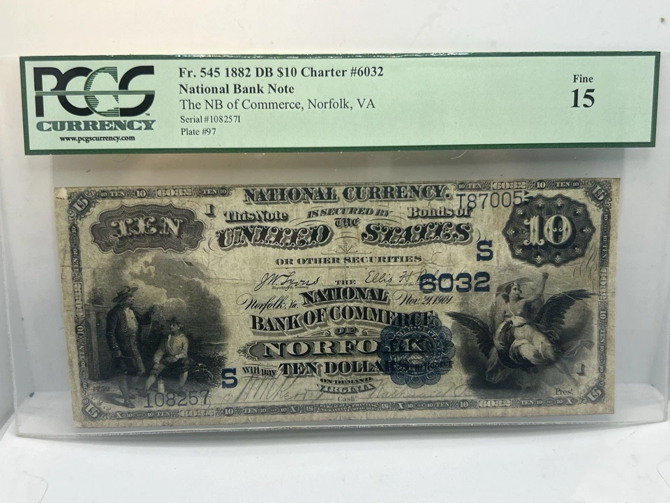 FR#545 1882 $10 Date Back National Bank of Commerce Norfolk VA PCGS F-15! Rare** - Image 2 of 4