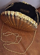 Vintage Albert Alexander Gold Shell Clutch Evening Bag Purse Chain Strap