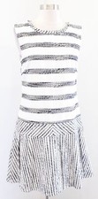 J Crew White Navy Blue Striped Tweed Drop Waist Flounce Dress Size 4 Shift