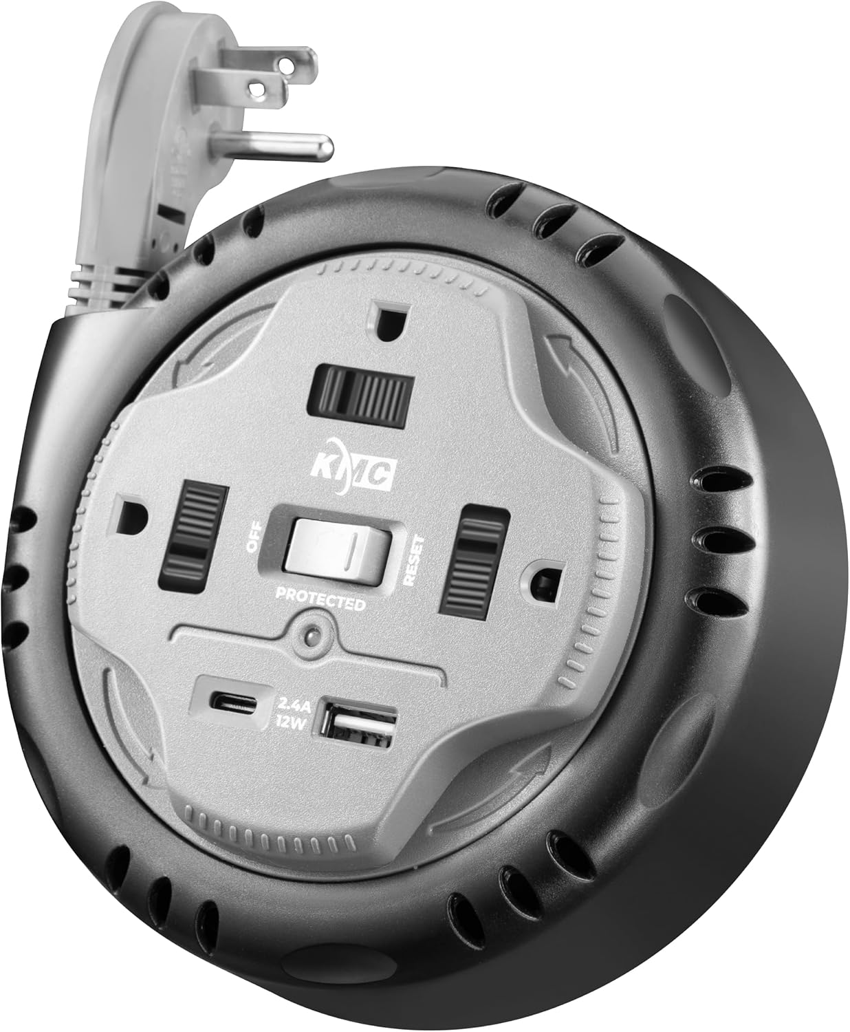 3-Outlet Surge Twist Cord Reel, USB-C & USB-A Ports, Retractable Power Strip Sur