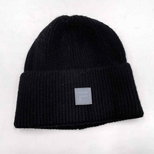 Beanie Cuffed Hat Black Ribbed Logo 
