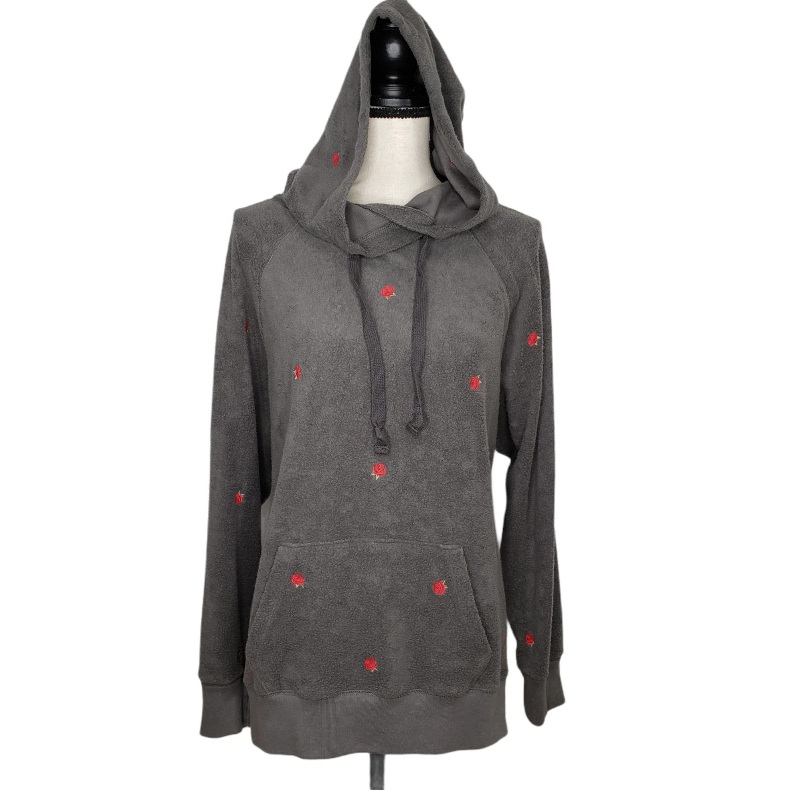 victoria-secret-vs pullover embroidery roses pocket fleece hoodie