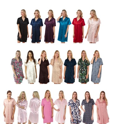 Damen Sexy Satin Nachthemd Nachthemd Kurzarm Slip Knopf ÜBERGRÖSSE 10-32!