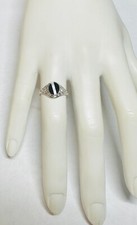 Sterling Silver Genuine Black Onyx/Mother-of-Pearl Dainty Ladies Filigree Ring