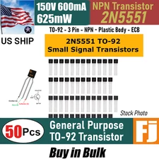 50pcs 2N5551 5551 NPN Transistor TO-92 150V 600mA 625mW | US Ship