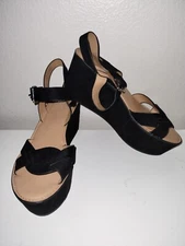 Franco Sarto Black Suede Platform Sandals Size 9.5