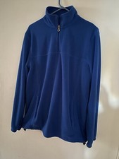 Men's Croft  Barrow Blue Fleece Quarter-Zip Pullover Pockets Drawstring Medium