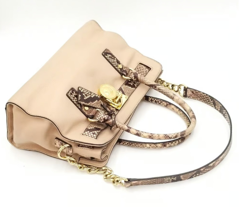 Michael Kors Beige & Python ColorblockMedium Hami… - image 4